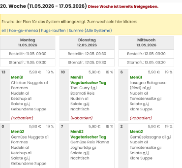 Speiseplan vom 11.05. - 13.05.26